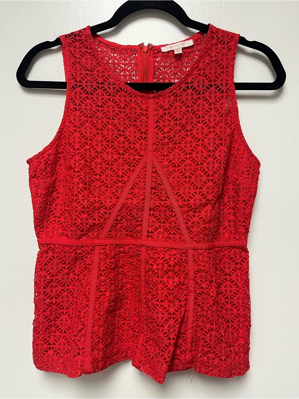 Skies Are Blue Red Lace Sleeveless Peplum Top